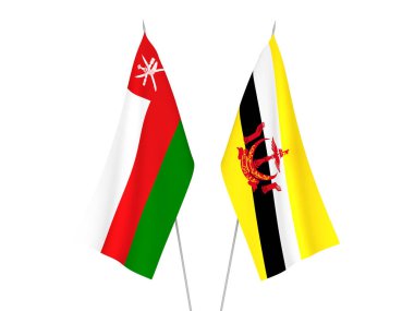 Umman ve Brunei Sultanlığı bayrakları beyaz arka planda izole edildi. 3d resimleme.