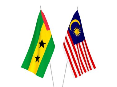 Beyaz arka planda Malezya, Aziz Thomas ve Prens 'in ulusal kumaş bayrakları izole edildi. 3d resimleme.