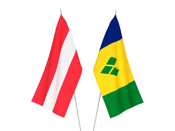 Nationalflaggen Von Vincent Den Grenadinen Und Österreich Auf Weißem Hintergrund — Stockfoto