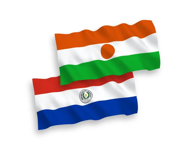 Narodowe Wektorowe Flagi Tkanin Republiki Nigru Paragwaju Odizolowane Białym Tle — Wektor stockowy