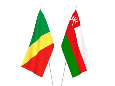 Umman Sultanlığı ve Kongo Cumhuriyeti 'nin bayrakları beyaz arka planda izole edildi. 3d resimleme.