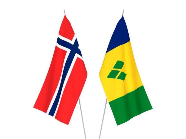 National Fabric Flags Norway Saint Vincent Grenadines Isolated White Background — Stock Photo, Image