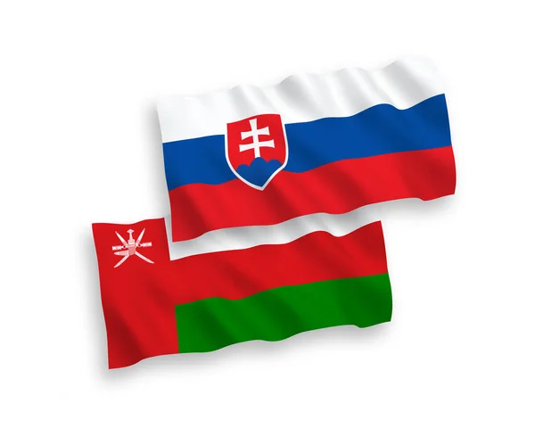 Narodowe Flagi Tkanin Wektorowych Słowacji Sułtanat Omanu Izolowane Białym Tle — Wektor stockowy