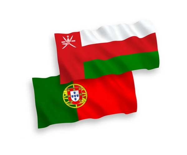Drapeaux Nationaux Vectoriels Ondes Tissu Portugal Sultanat Oman Isolés Sur — Image vectorielle