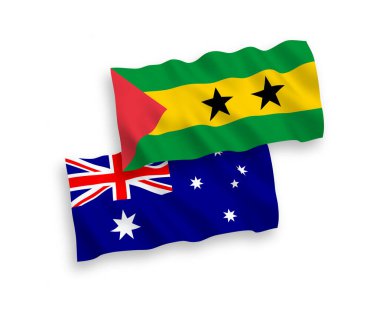 Avustralya ve Saint Thomas ve Prince 'in ulusal taşıyıcı kumaş bayrakları beyaz arka planda izole edildi. 1 'e 2 oranında.