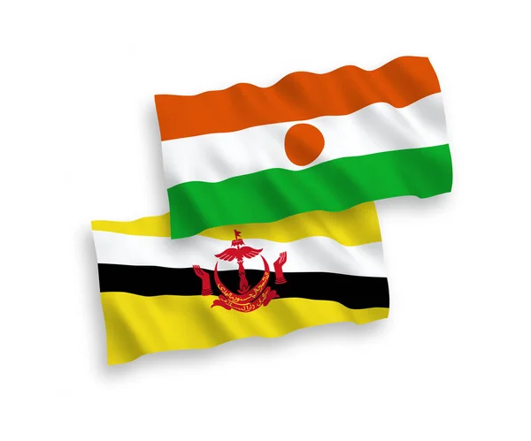 Narodowe Flagi Tkanin Wektorowych Republiki Nigru Brunei Izolowane Białym Tle — Wektor stockowy