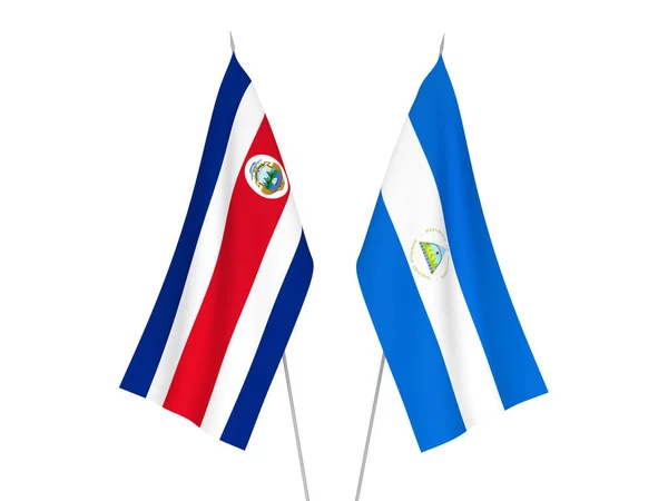 Nationale Stoffen Vlaggen Van Nicaragua Republiek Costa Rica Geïsoleerd Witte — Stockfoto