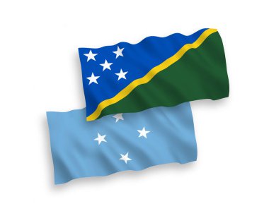 Mikronezya Birleşik Devletleri ve Solomon Adaları 'nın beyaz arka planda izole edilmiş ulusal vektör kumaş bayrakları. 1 'e 2 oranında.