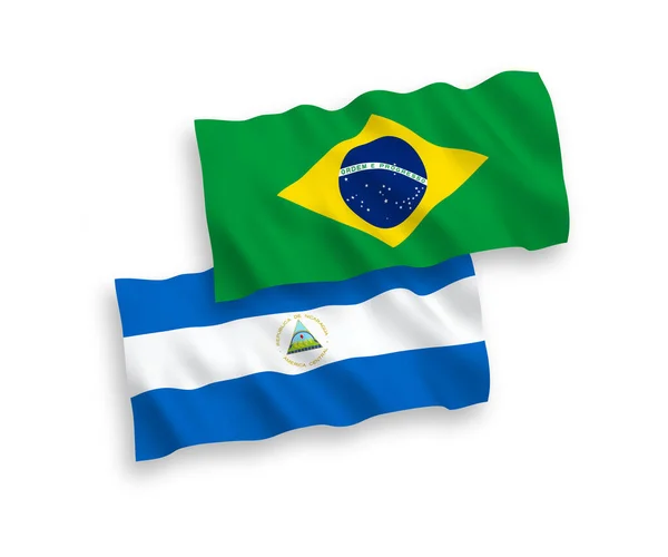 Banderas Nacionales Ondas Vectoriales Brasil Nicaragua Aisladas Sobre Fondo Blanco — Archivo Imágenes Vectoriales
