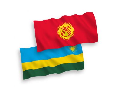 Ruanda Cumhuriyeti ve Kırgızistan 'ın ulusal taşıyıcı kumaş bayrakları beyaz arka planda izole edildi. 1 'e 2 oranında.