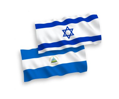 Beyaz arka planda, Nikaragua ve İsrail 'in ulusal taşıyıcı kumaş bayrakları izole edildi. 1 'e 2 oranında.