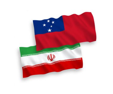 Beyaz arka planda bağımsız Samoa ve İran devletinin ulusal taşıyıcı kumaş bayrakları izole edildi. 1 'e 2 oranında.