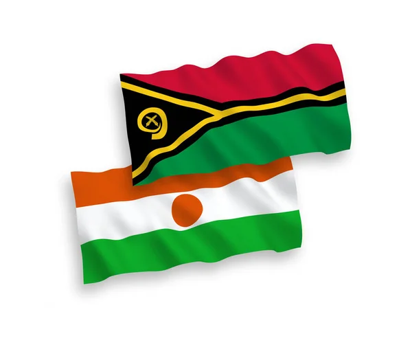 Nationell Vektor Tyg Våg Flaggor Republiken Niger Och Republiken Vanuatu — Stock vektor