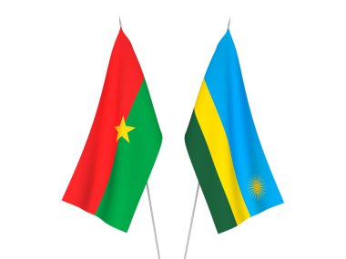 Ruanda Cumhuriyeti ve Burkina Faso 'nun ulusal kumaş bayrakları beyaz arka planda izole edildi. 3d resimleme.