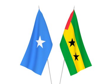 Somali 'nin, Saint Thomas' ın ve Prince 'in ulusal kumaş bayrakları beyaz arka planda izole edildi. 3d resimleme.