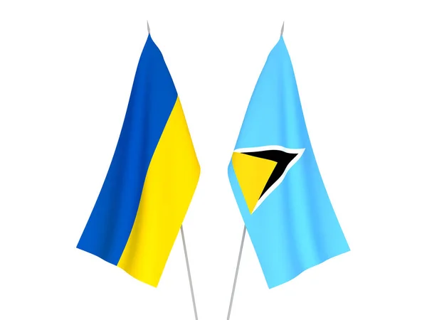 乌克兰和圣卢西亚的国旗以白色背景隔离 3D渲染说明 — 图库照片
