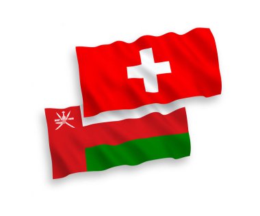 Umman ve İsviçre Sultanlığı 'nın bayrakları beyaz arka planda izole edilmiş. 1 'e 2 oranında.