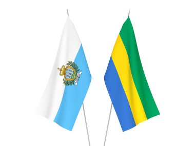 Gabon ve San Marino 'nun ulusal kumaş bayrakları beyaz arka planda izole edildi. 3d resimleme.