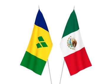Beyaz arka planda Saint Vincent, Grenadinler ve Meksika 'nın ulusal kumaş bayrakları izole edildi. 3d resimleme.