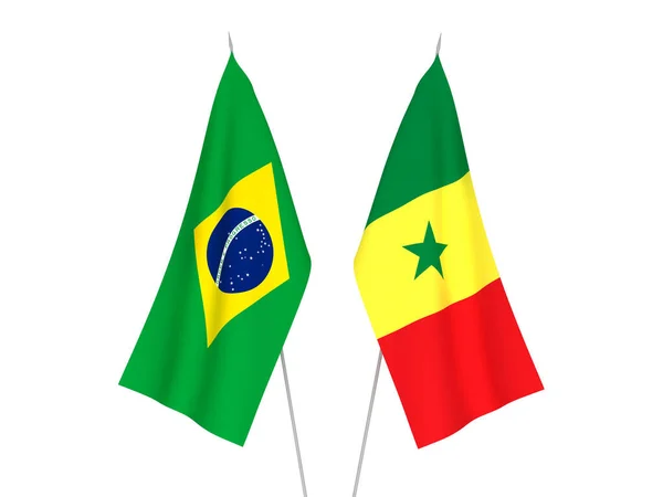 Banderas Nacionales Tela Brasil República Senegal Aisladas Sobre Fondo Blanco —  Fotos de Stock