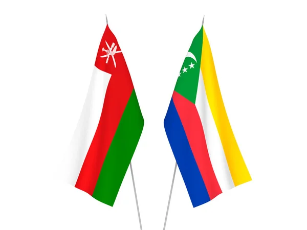 Nationalflaggen Des Sultanats Oman Und Der Union Der Komoren Auf — Stockfoto