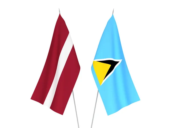 Narodowe Flagi Tkanin Łotwy Saint Lucia Izolowane Białym Tle Ilustracja — Zdjęcie stockowe