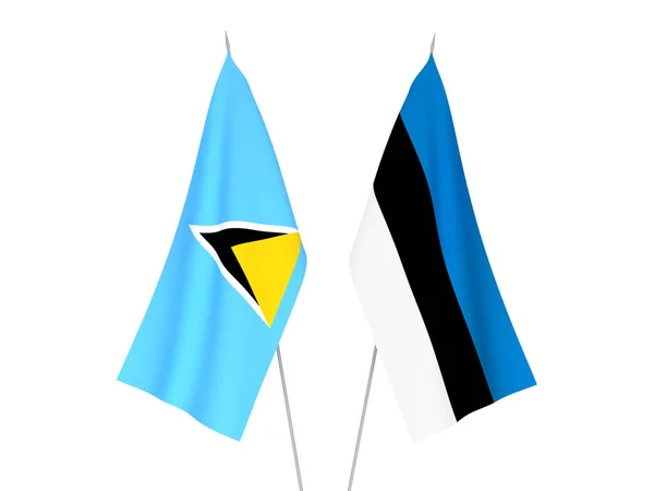 Nemzeti Szövet Zászlók Saint Lucia Észtország Elszigetelt Fehér Alapon Renderelés — Stock Fotó