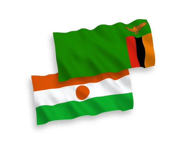 Banderas Nacionales Ondas Vectoriales República Del Níger República Zambia Aisladas — Vector de stock