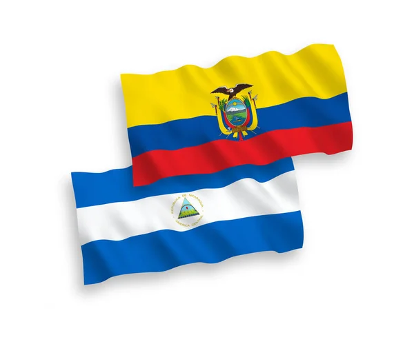 Bandeiras Onda Tecido Vetorial Nacional Nicarágua Equador Isoladas Fundo Branco —  Vetores de Stock