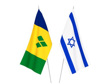 Beyaz arka planda Saint Vincent, Grenadinler ve İsrail 'in ulusal kumaş bayrakları izole edildi. 3d resimleme.
