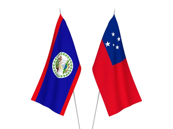 Nationalfahnen Der Unabhängigen Staaten Samoa Und Belize Isoliert Auf Weißem — Stockfoto