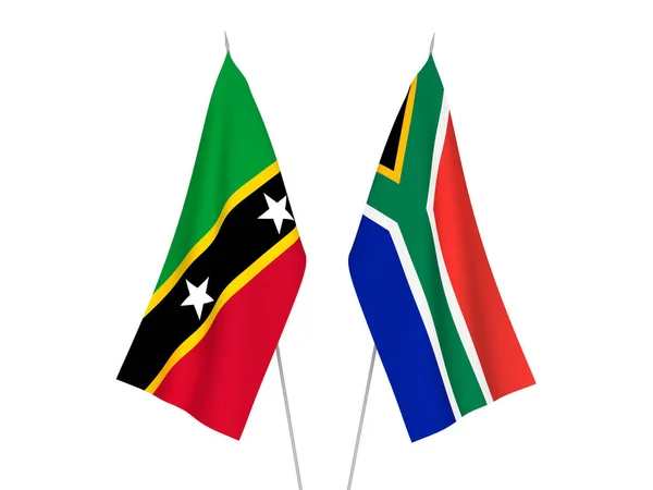 Banderas Nacionales Tela República Sudáfrica Federación San Cristóbal Nieves Aisladas —  Fotos de Stock