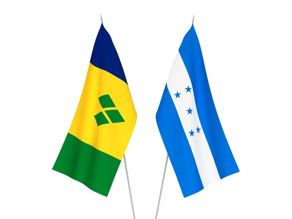 洪都拉斯及圣文森特和格林纳丁斯的国家织物旗帜以白色背景隔离 3D渲染说明 — 图库照片
