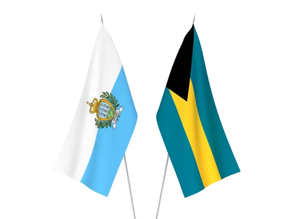 Bandeiras Tecido Nacional Comunidade Das Bahamas San Marino Isolado Fundo — Fotografia de Stock