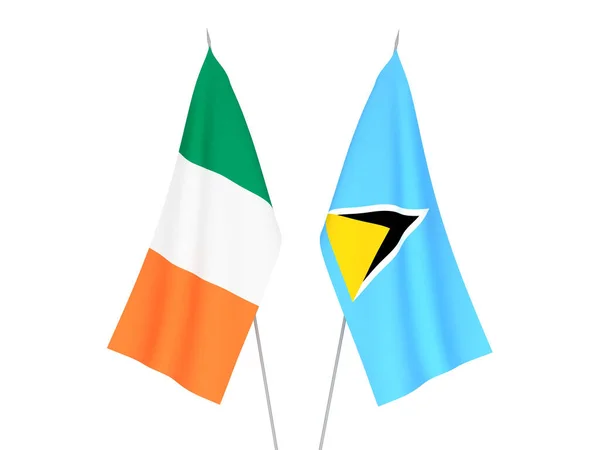 National Fabric Flags Ireland Saint Lucia Isolated White Background Rendering — Stock Photo, Image