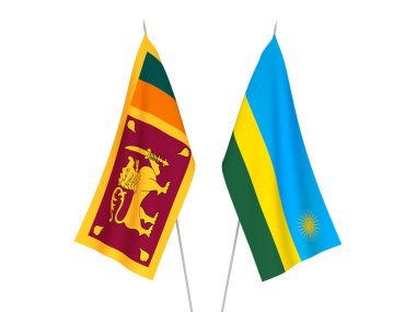 Ruanda Cumhuriyeti ve Sri Lanka Demokratik Sosyalist Cumhuriyeti bayrakları beyaz arka planda izole edildi. 3d resimleme.