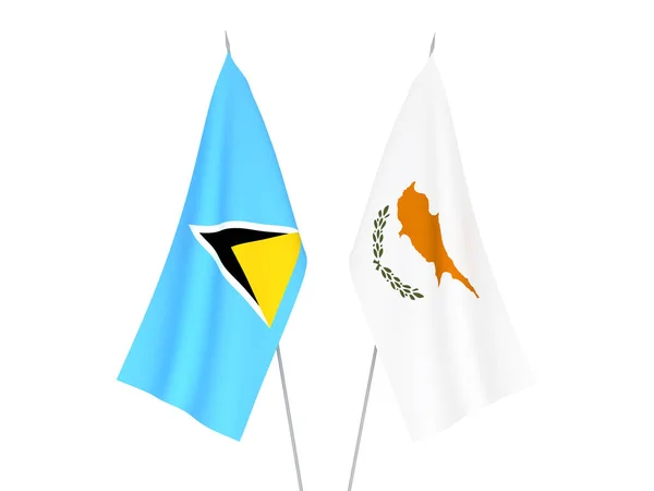 圣卢西亚和塞浦路斯的国旗以白色背景隔离 3D渲染说明 — 图库照片