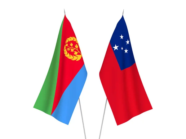 Bandeiras Tecido Nacional Estado Independente Samoa Eritreia Isoladas Fundo Branco — Fotografia de Stock