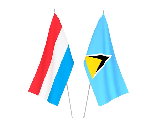 Nationale Stoffen Vlaggen Van Luxemburg Saint Lucia Geïsoleerd Witte Achtergrond — Stockfoto