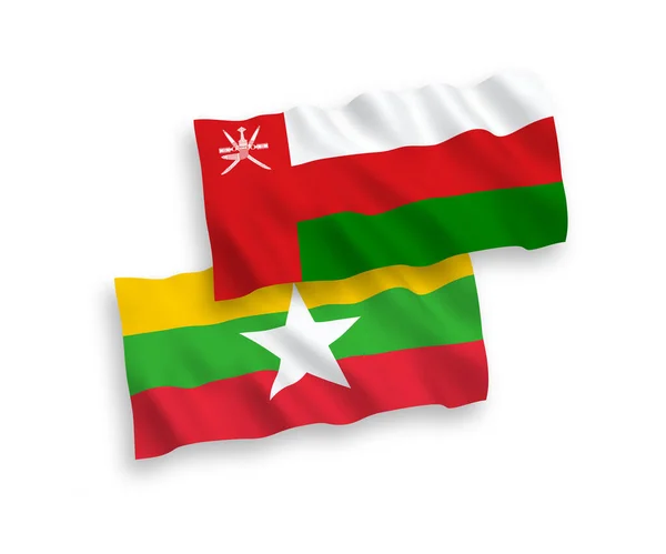 Banderas Nacionales Ondas Vectoriales Sultanato Omán Myanmar Aisladas Sobre Fondo — Vector de stock