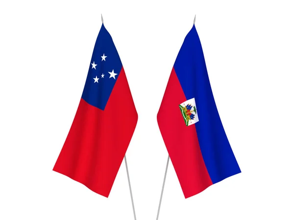 Nationale Stoffen Vlaggen Van Onafhankelijke Staat Samoa Republiek Haïti Geïsoleerd — Stockfoto