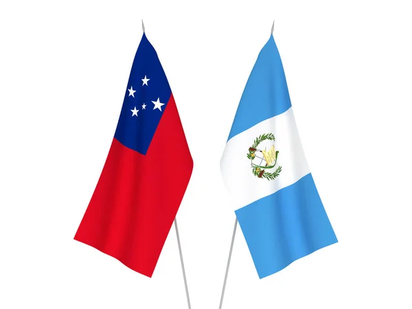 サモア独立国とグアテマラ共和国の国旗が白地に隔離されている 3Dレンダリング図 — ストック写真