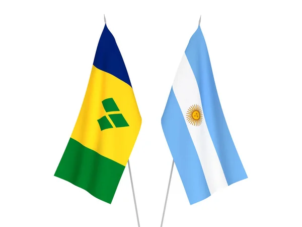 阿根廷及圣文森特和格林纳丁斯的国家织物旗帜以白色背景隔离 3D渲染说明 — 图库照片