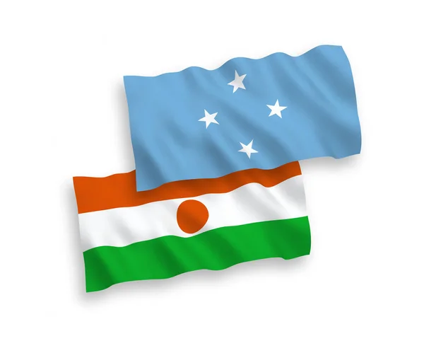 Narodowe Flagi Tkanin Wektorowych Republiki Nigru Sfederowanych Stanów Mikronezji Izolowane — Wektor stockowy