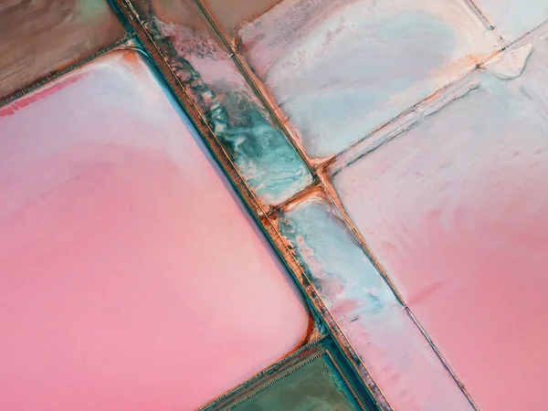 Соляна Промисловість Рожевому Озері Вид Зверху Вниз Абстрактне Походження Природи — стокове фото