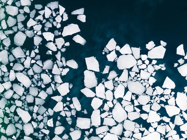 Gelo Flutua Superfície Água Lago Vista Aérea Cima Para Baixo — Fotografia de Stock