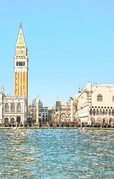 San Marco Platz in Venedig, Italien von der Lagune aus gesehen — Stockfoto