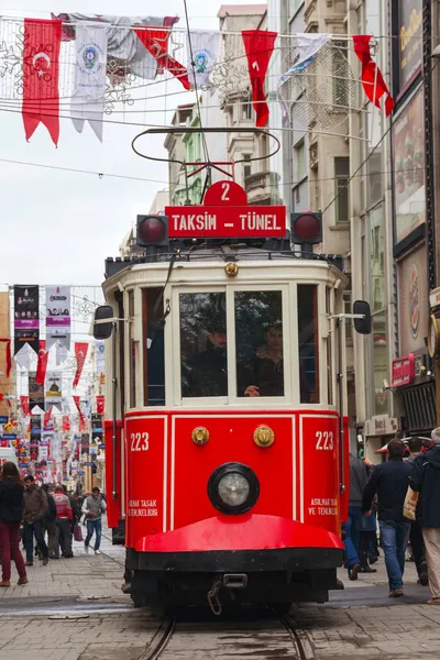 Old-fashioned red tram at the street of Istanbul — Stock Photo, Image