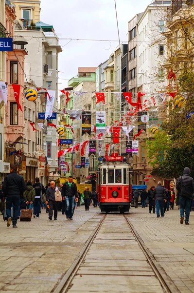 Old-fashioned red tram at the street of Istanbul — Stock Photo, Image