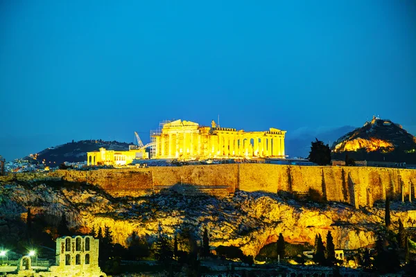 Akropolis večer po západu slunce — Stock fotografie